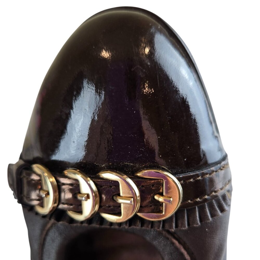AGL Brown Napa Leather Cap Toe Ballet Flat 40 Gold Ornaments, Glove Fit - Picture 4 of 11